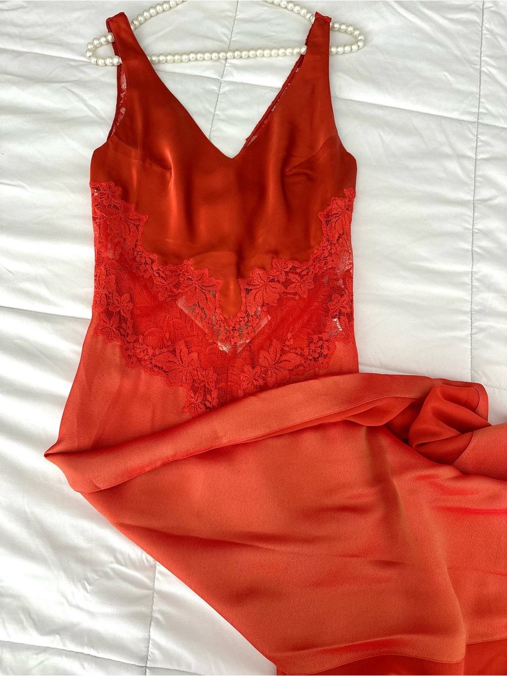Rare ❤️🔥La Perla Vintage Silk Red Lace-Trim Slip Dress -